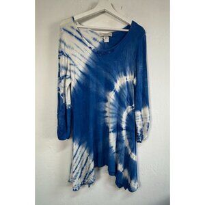Nature Art by Lynn Yang Womens Blue & White Tie-Dye Asymmetric Tunic Top Medium